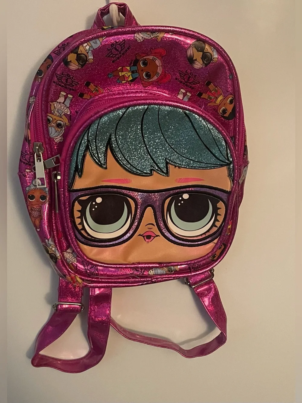 L.O.L. Surprise! Pink Glitter Mini Backpack with Teal Hair Character